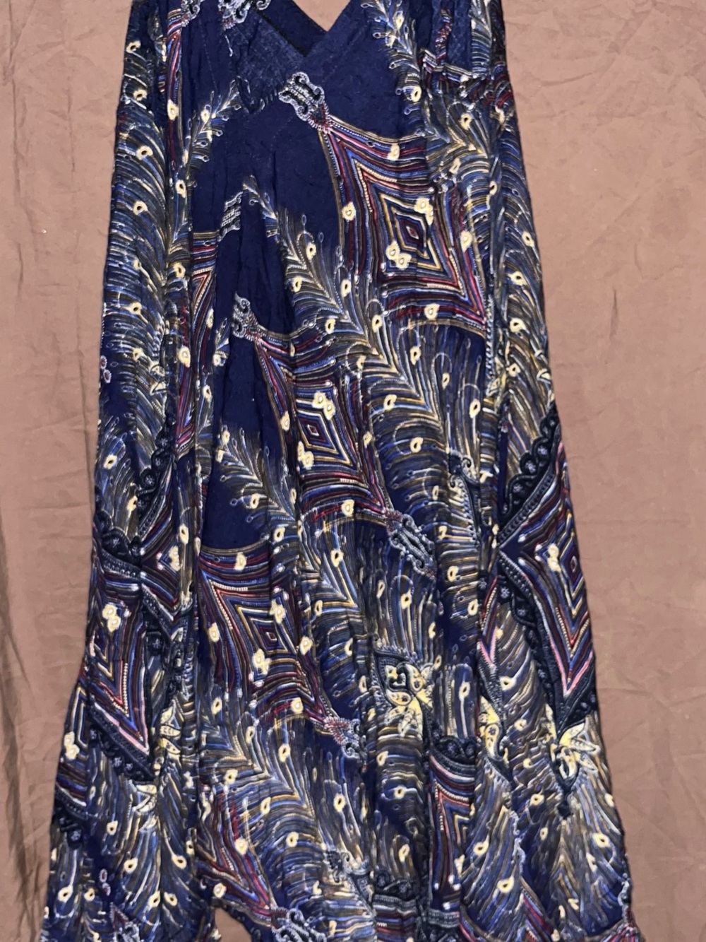 Bisou Bisou Navy Multicolor Geometric Paisley Boho jumpsuit